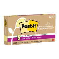 6 Pack Post-it 100% Recycled Super Sticky Pop Up Notes R330R-6SSCY 76mm x 76mm Yellow